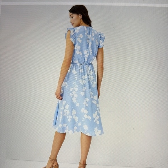 Ann Taylor Blue Floral Wrap Midi Dress 10 - Picture 2 of 10